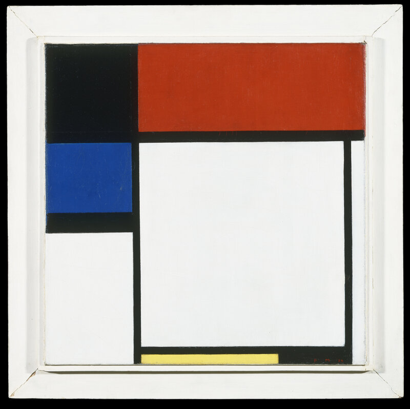A grid of colored squares and rectangles on a square panel