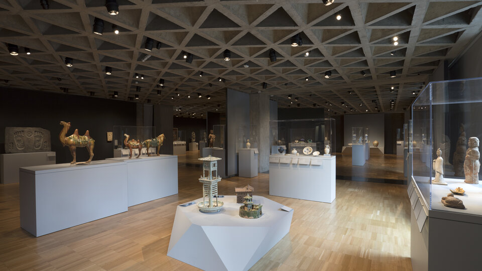 View of objects on display in the Asian art galleries.