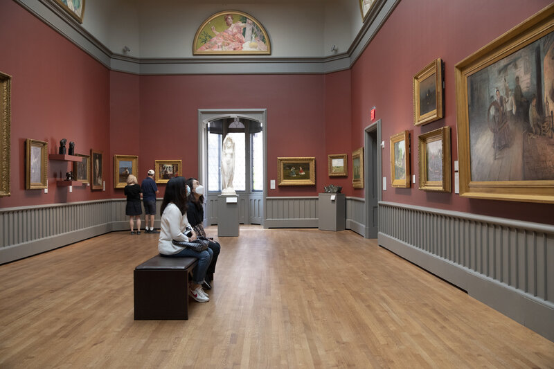Visitors in the American art galleries.