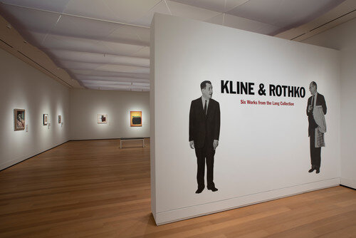 View of Kline and Rothko installation, including wall with life-size photos of the two artists.