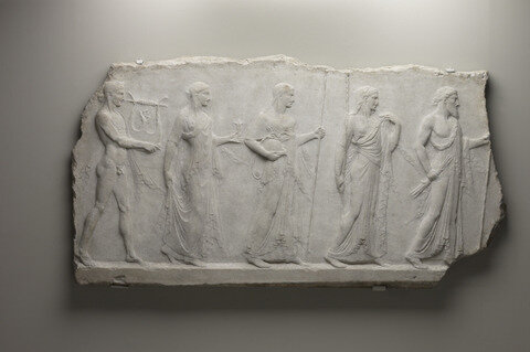 Relief with Five Divinities: Zeus, Hera, Athena, Aphrodite, and Apollo, Roman, 25 B.C.E.–14 C.E