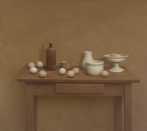 William Bailey, Still Life—Table with Ochre Wall, 1972